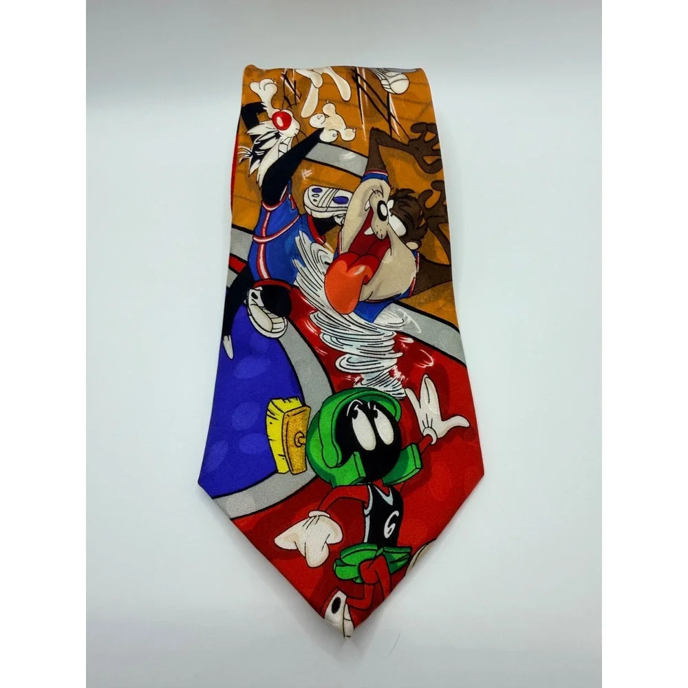 Vintage 1994 Looney Tunes Mania Silk Tie Basketball Bugs Bunny Marvin Martian